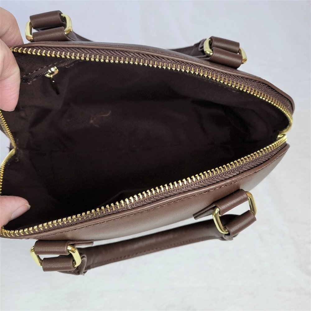 Mata Faux Leather Brown Handbags With 2 Straps & Gold Zipper - Picture 8 of 10